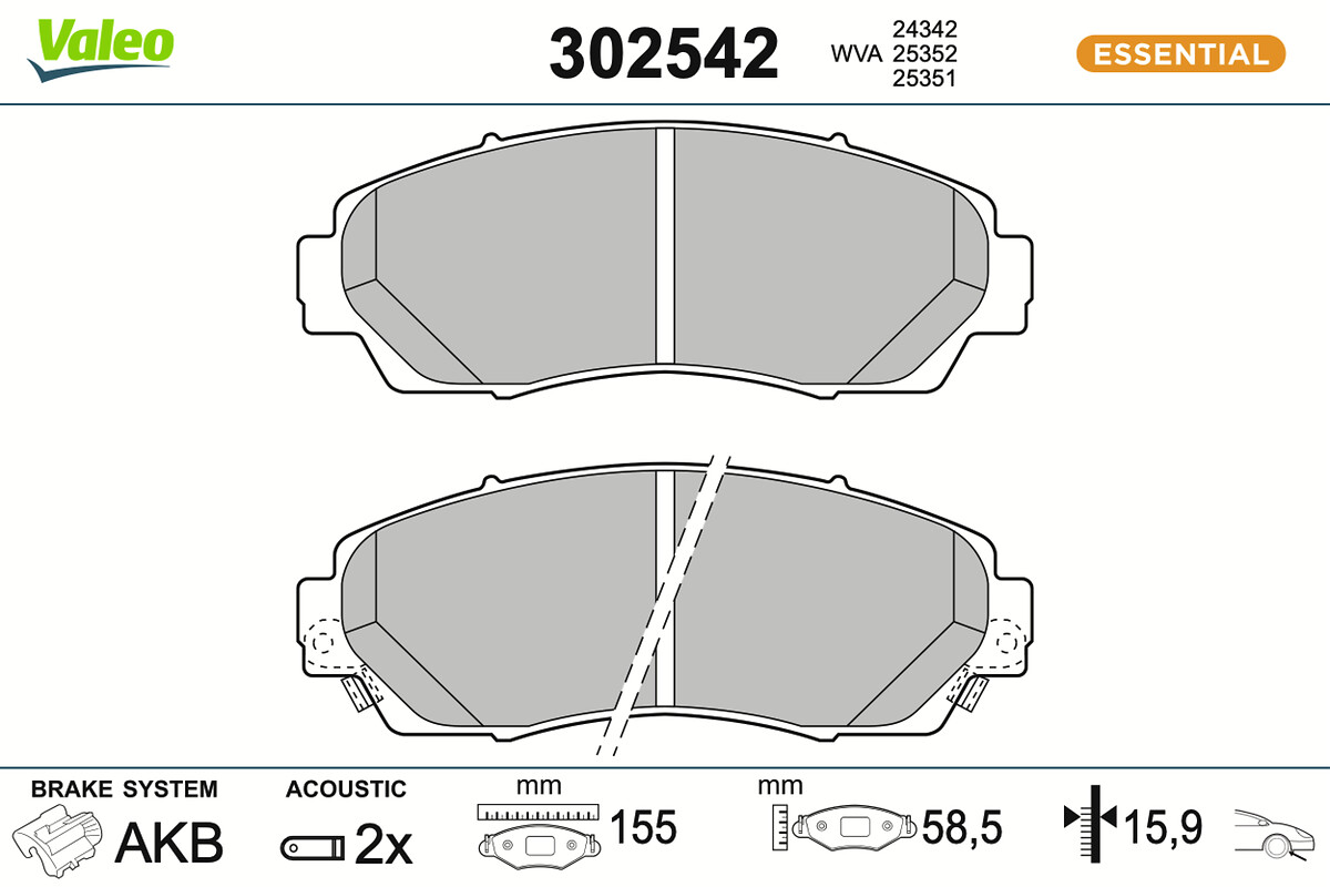 Jeu de 4 plaquettes de frein VALEO ref. 302542